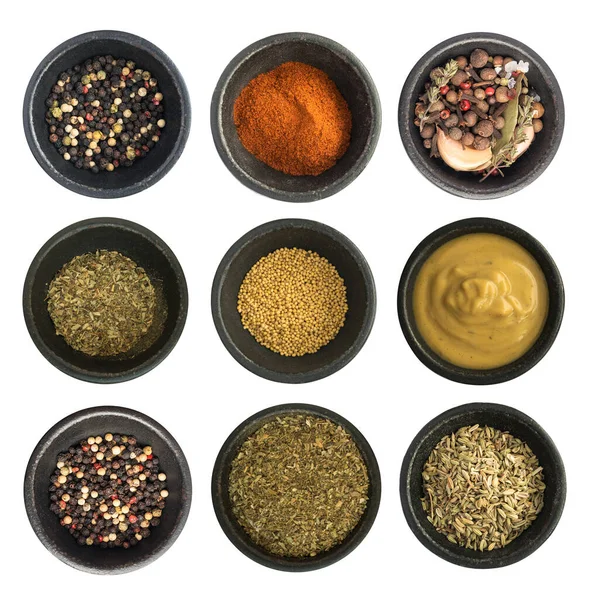 Spice Collection Dry Seasoning Mix Condiments Set Crushed Spicy Seeds — Stockfoto