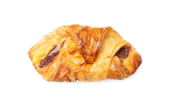 Buttercroissant Isoliert Blätterteigkuchen Süßes Kipferl Buttrig Flockige Wienerln Geschichteter Hefeteig — Stockfoto