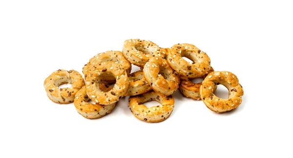 Taralli Pile Isolated Small Tarallini Crunchy Bread Rings Italian Street — Stock Photo, Image