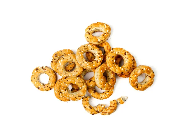 Taralli Pile Isolated Small Tarallini Crunchy Bread Rings Italian Street — Stock Photo, Image