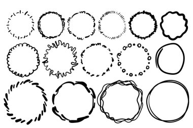 Hand drawn circles. Scribble circle frames, round doodle sketch elements, pencil stroke rings vector illustration