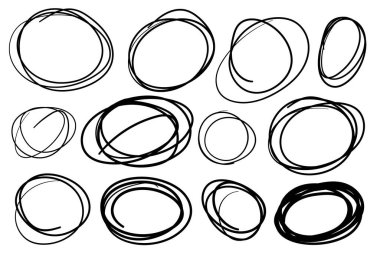 Hand drawn circles. Scribble circle frames, round doodle sketch elements, pencil stroke rings vector illustration