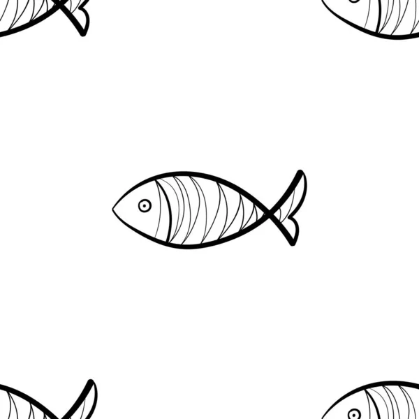 Hand Drawn Fishes Seamless Pattern Sketched Fish Background Doodle Sea — 스톡 벡터