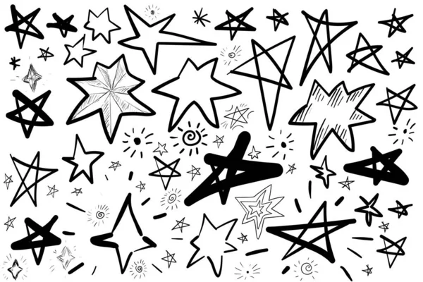 Hand Drawn Stars Sketched Star Icon Set Favorite Symbol Doodle — 图库矢量图片