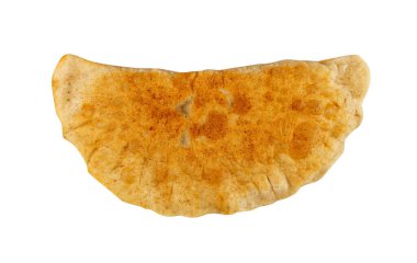 Kızarmış Düz Turta. Üst Manzara İzole Edildi. Doldurulmuş Et ve Soğan, Doldurulmuş Chebureki, Tatar Mutfağı, Asya, Doğu Avrupa Gıda