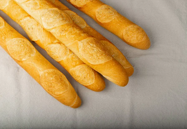 Francês Baguete Pilha Vista Superior Pão Pão Longo Cinco Pães — Fotografia de Stock
