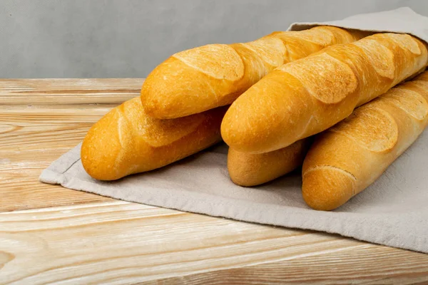 Französisches Baguette Nahaufnahme Lange Brotlaibe Makrofoto Frisches Getreide Detaillierte Brötchen — Stockfoto