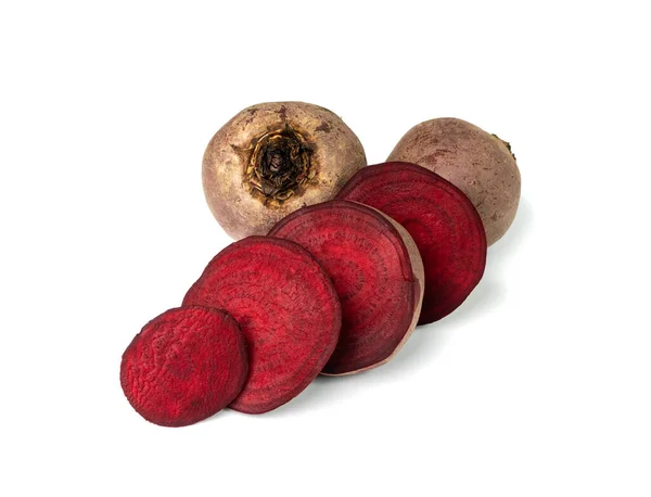 Beet root cross sections isolated. Beetroot slices, red beets cut, pieces, portion, sliced beetroot on white background