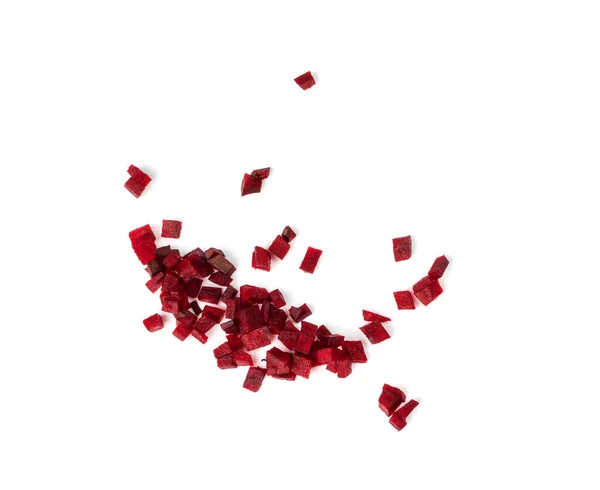 Rote Bete Würfel Isoliert Fein Gewürfelter Roter Rübenflor Kleine Rübenwurzelstücke — Stockfoto