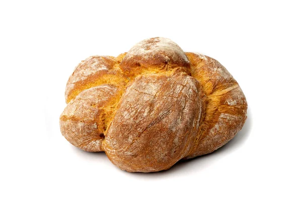 Hausgemachtes Flechtbrot Isoliert Rund Rustikales Brot Traditionelles Brot Auf Weißem — Stockfoto