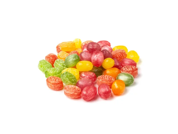 Renkli Sert Şekerler Izole Edilmiş Çeşitli Lolipop Yığınları Meyveli Şekerlemeler — Stok fotoğraf