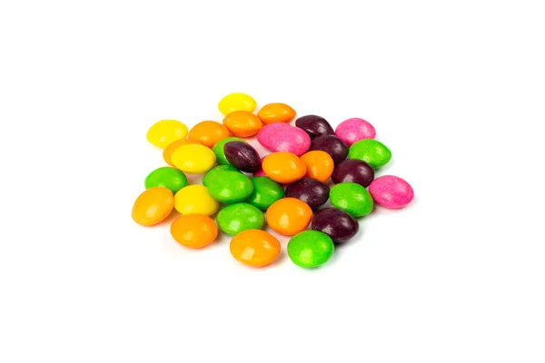 Color Pequeños Caramelos Pila Aislada Coloridos Dragees Botones Chocolate Acristalados —  Fotos de Stock