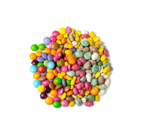 Piccole Caramelle Ammucchiano Isolato Colorato Mix Dragees Multicolori Pulsanti Cioccolato — Foto Stock