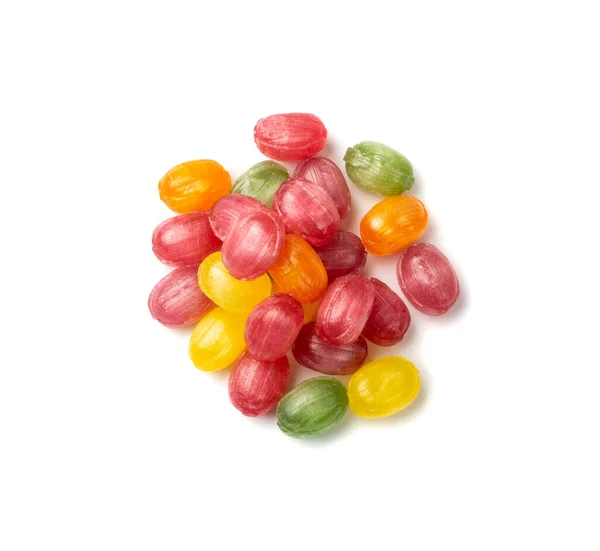 Kleurrijke Harde Snoepjes Geïsoleerd Diverse Lolly Stapel Fruit Zoetwaren Groep — Stockfoto