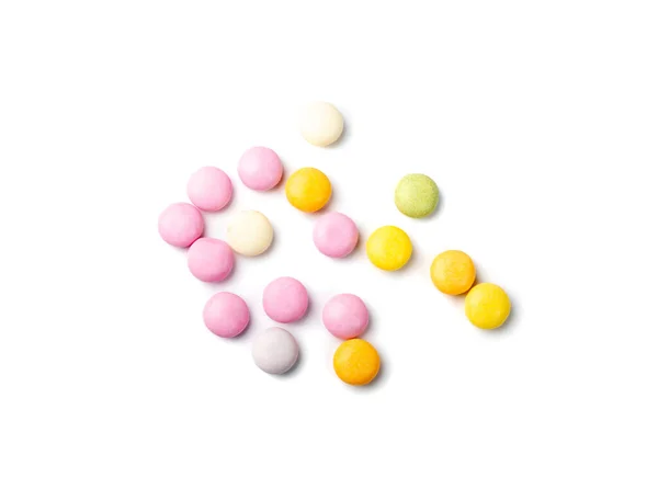 Pastel Renkli Şekerler Izole Edilmiş Renkli Cereyanlar Çok Renkli Çikolata — Stok fotoğraf