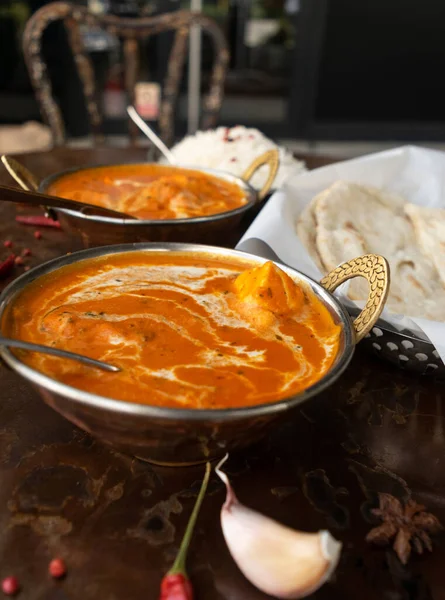 Butter Paneer Masala Macro Shot Cottage Cheese Curry Chicken Korma — Stock Photo, Image