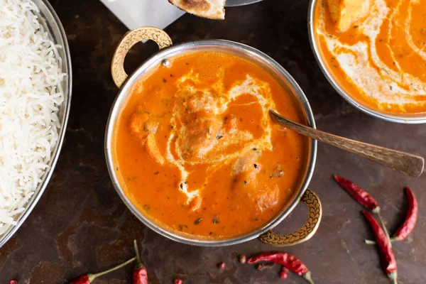 Butter Paneer Masala Cottage Cheese Curry Hot Spicy Chicken Korma — Stock Photo, Image