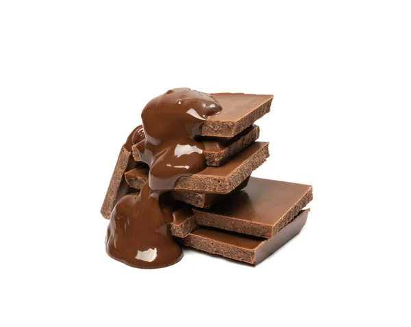Una Barra Chocolate Rota Aislada Piezas Cuadradas Chocolate Con Leche —  Fotos de Stock