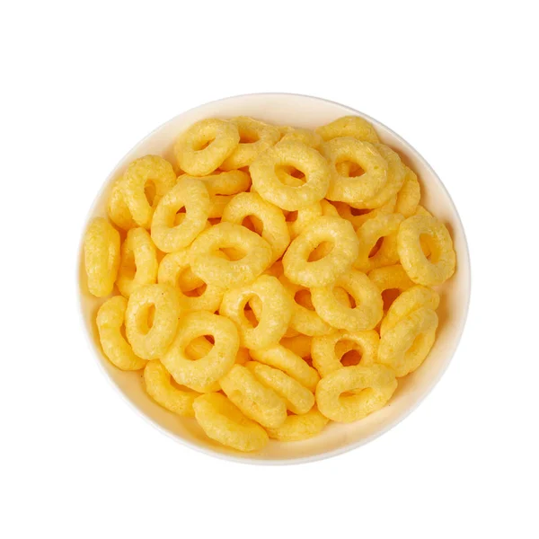 Corn Rings Pile Isolated Cereal Puffs Spices Crunchy Puffed Snacks — Stok fotoğraf