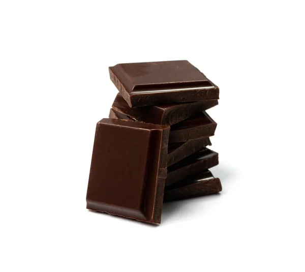 Tablettes Chocolat Cassées Isolées Chocolat Lait Morceaux Carrés Cubes Petits — Photo