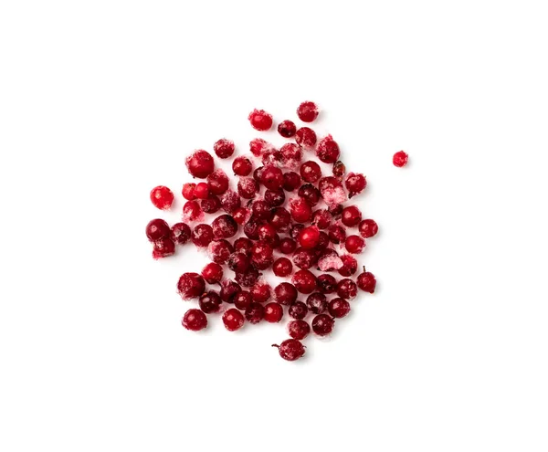 Frozen Cowberry Isolated Iced Lingonberry Pile Frosty Red Berries Frozen — Stok fotoğraf
