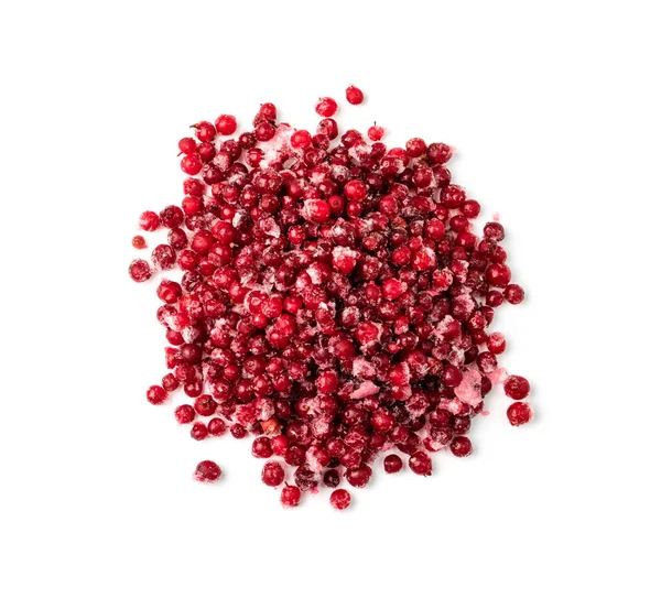 Frozen Cowberry Isolated Iced Lingonberry Pile Frosty Red Berries Frozen — Stock Photo, Image