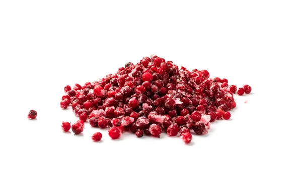Frozen Cowberry Isolated Iced Lingonberry Pile Frosty Red Berries Frozen — Stock Photo, Image