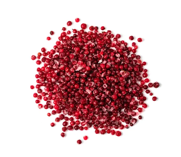 Frozen Cowberry Isolated Iced Lingonberry Pile Frosty Red Berries Frozen — Photo