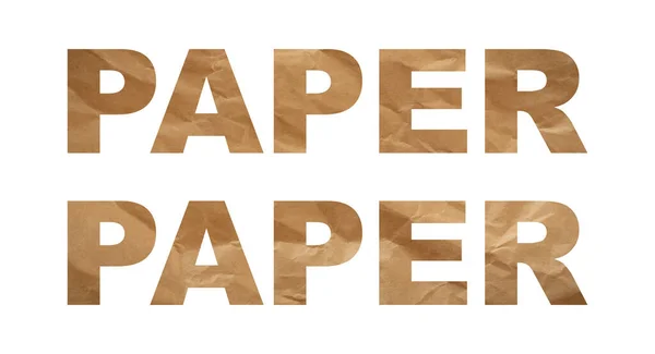 Crumpled Craft Paper Word Isolated Wrinkled Sheet Letters Paper Concept — ストック写真