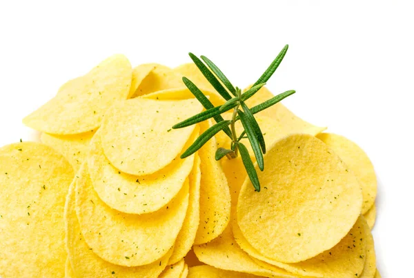 Potatischips Hög Isolerad Krispig Tunn Potatis Mellanmål Hög Snabbmat Snacks — Stockfoto