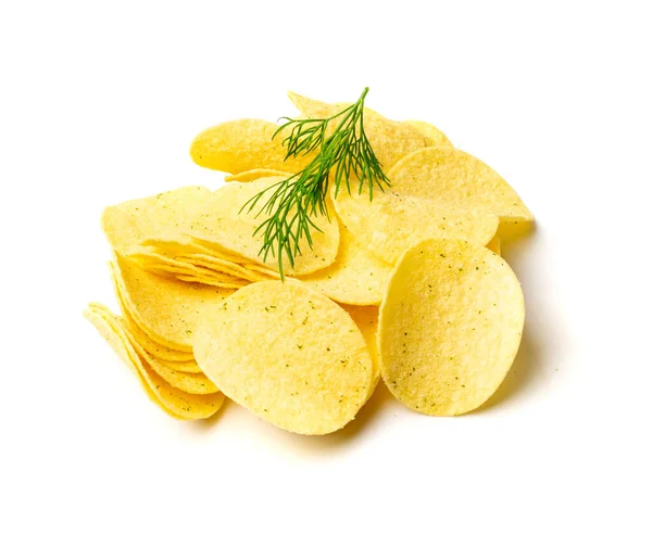 Potatischips Hög Isolerad Krispig Tunn Potatis Mellanmål Hög Snabbmat Snacks — Stockfoto