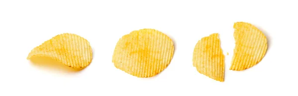 Brutna Potatischips Isolerade Mullrat Potatis Mellanmål Snabbmat Snacks Smulor Och — Stockfoto