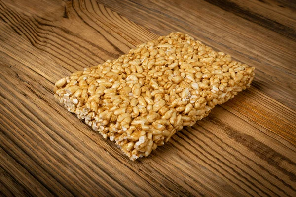 Detailní Záběr Rýži Obilný Blok Sladká Křupavá Pšeničná Tyčinka Zdravý — Stock fotografie