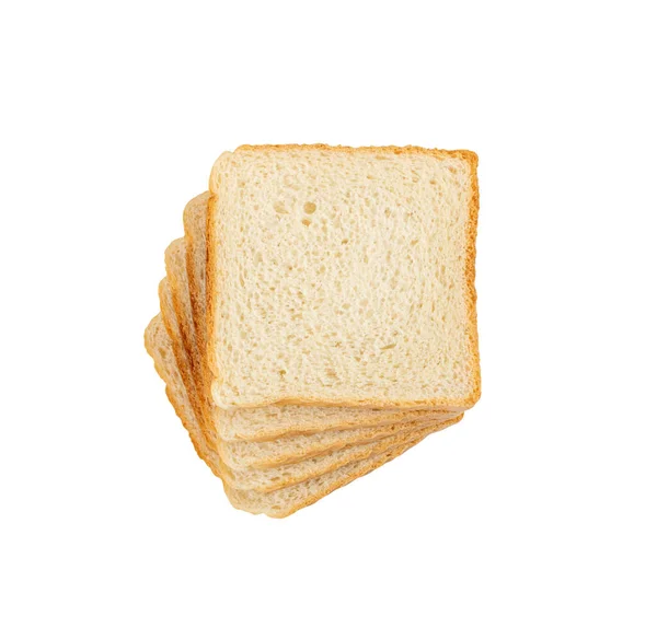 サンドイッチパンスクエアスライスを隔離しました トーストのためのスーパーマーケットのパン 柔らかい白いスライスパン 白い背景に甘いサンドイッチの葉の部分トップ表示 — ストック写真