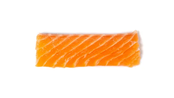 ホワイト バック グラウンド トップ ビューに分離された生のサケの切り身のスライス 新鮮な赤い魚やマスの厚い部分 — ストック写真