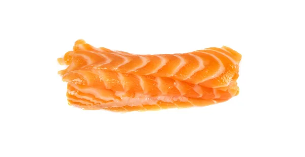 ホワイト バック グラウンド トップ ビューに分離された生のサケの切り身のスライス 新鮮な赤い魚やマスの厚い部分 — ストック写真