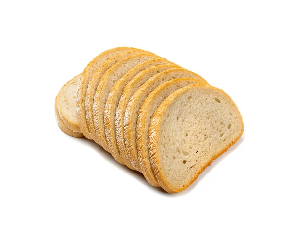 スーパーマーケットパンの葉のスライスを隔離しました 柔らかい白いスライスしたパン 白い背景の葉の部分トップ表示 — ストック写真