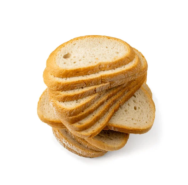 超级市场面包面包片分离 软白色切碎面包 白背景面包片 收割路径 — 图库照片