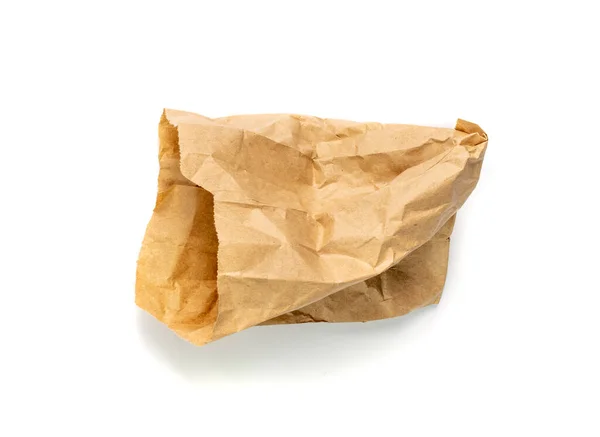 Brown Paper Bag Isolated Crumpled Disposable Ecology Container Wrinkled Paperbag — ストック写真