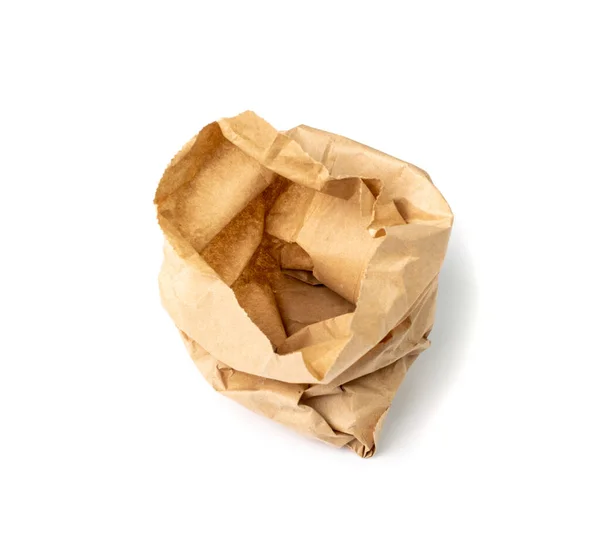 Brown Paper Bag Isolated Crumpled Disposable Ecology Container Wrinkled Paperbag — Zdjęcie stockowe