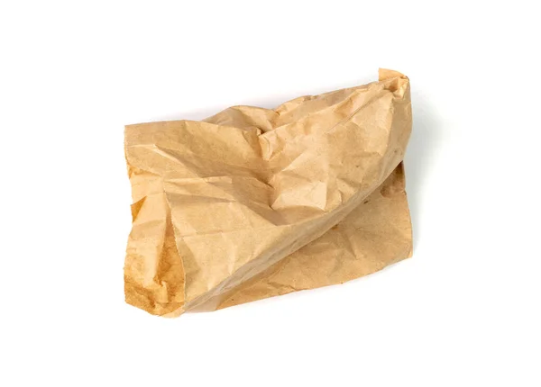 Brown Paper Bag Isolated Crumpled Disposable Ecology Container Wrinkled Paperbag — Stock fotografie