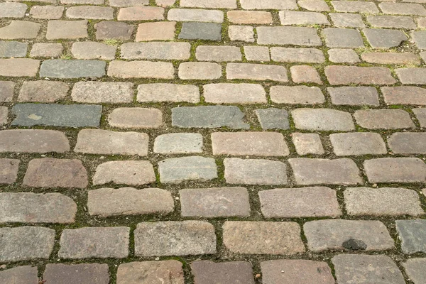 Grey Old Pavement Top View Granite Cobblestone Road Древний Кирпичный — стоковое фото