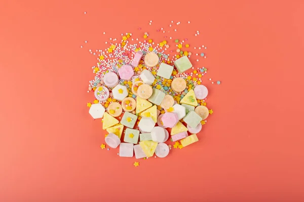 Tabletten Godis Rosa Bakgrund Komprimerat Socker Pulver Konfektyrer Dextros Godis — Stockfoto