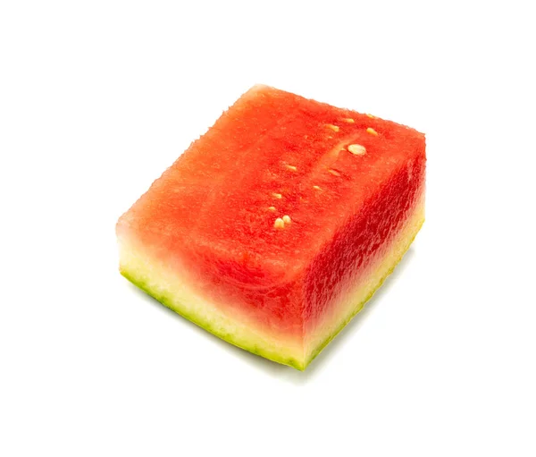 西瓜被切碎了 西瓜长方形片 柑橘片 立方片或红瓜果片 无种子西瓜片 白色背景 — 图库照片