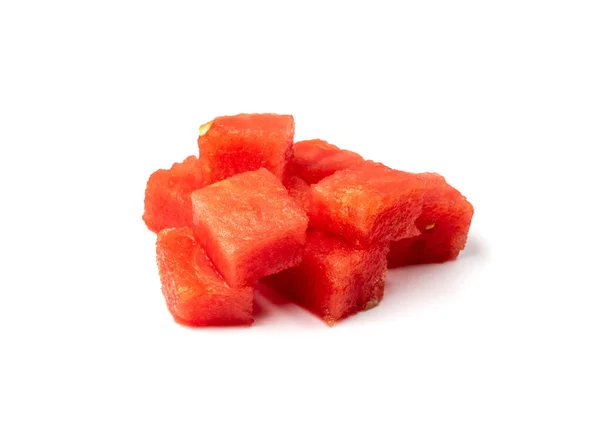 Watermelon Cubes Isolated Water Melon Cube Pile Chopped Citrullus Lanatus — Stock Photo, Image