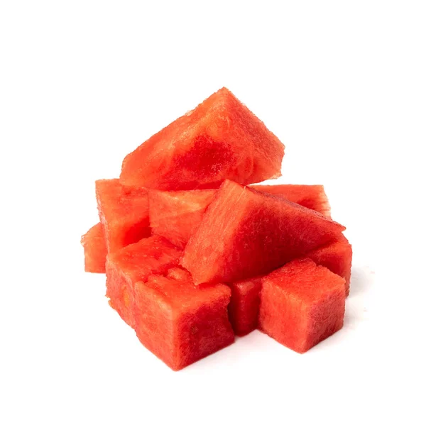 Watermelon Cubes Isolated Water Melon Cube Pile Chopped Citrullus Lanatus — Fotografia de Stock