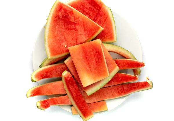 Stapel Watermeloen Huid Geïsoleerd Watermeloen Schelp Watermeloen Schil Bio Afval — Stockfoto