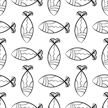 Hand drawn fishes seamless pattern. Sketched fish background, doodle sea tile, drawing fishing symbols, ocean fish vector illustration