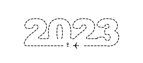 飛行機2023点線のパス 航空機の追跡 ポイントへの新年の飛行機トラック ラインウェイ 航空ラインベクトルのイラスト — ストックベクタ