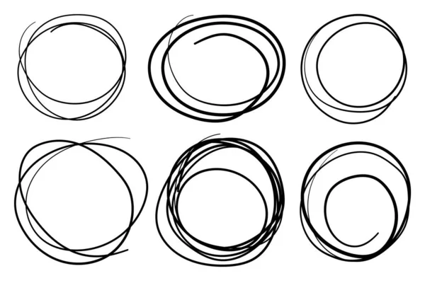 Hand Drawn Circles Scribble Circle Frames Doodle Sketch Elements Pencil — Archivo Imágenes Vectoriales